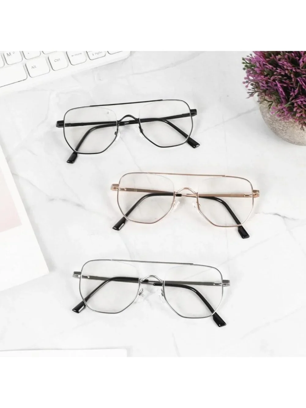 3 Pack Aviator Reading Glasses for Men & Women - Blue Light Blocking, Metal